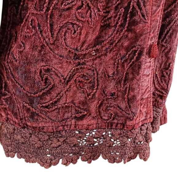 Vtg Flashback XL Velvet Embroidered Jacket Whimsigoth Witchy Boho Beaded Lace - Picture 4 of 6